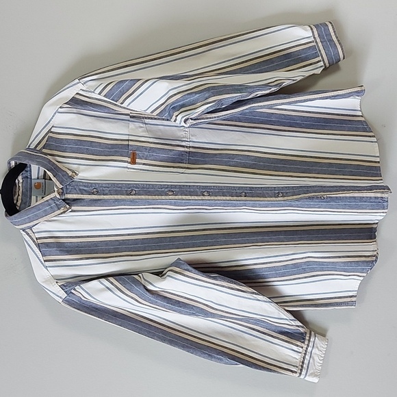 VTG Carhartt Men Striped Shirt Blue Grunge 90s Button Down Workwear Long Sleeve - Picture 12 of 13